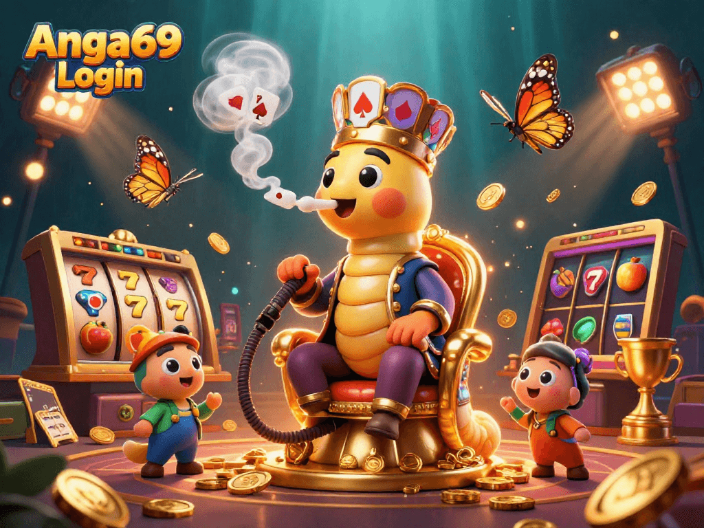 Experience Angka69 Login with vibrant casino elements, dynamic slot reels, and detailed characters.