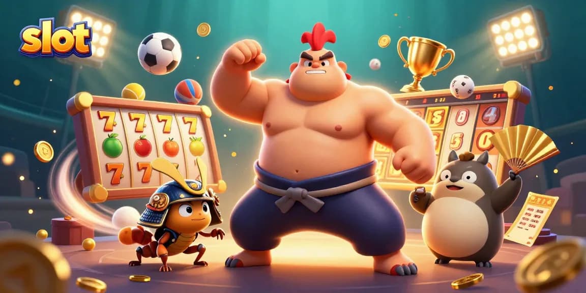 Slot bertema dengan pemain yang beraksi dan simbol beruntung, memperlihatkan dinamika permainan yang mendebarkan