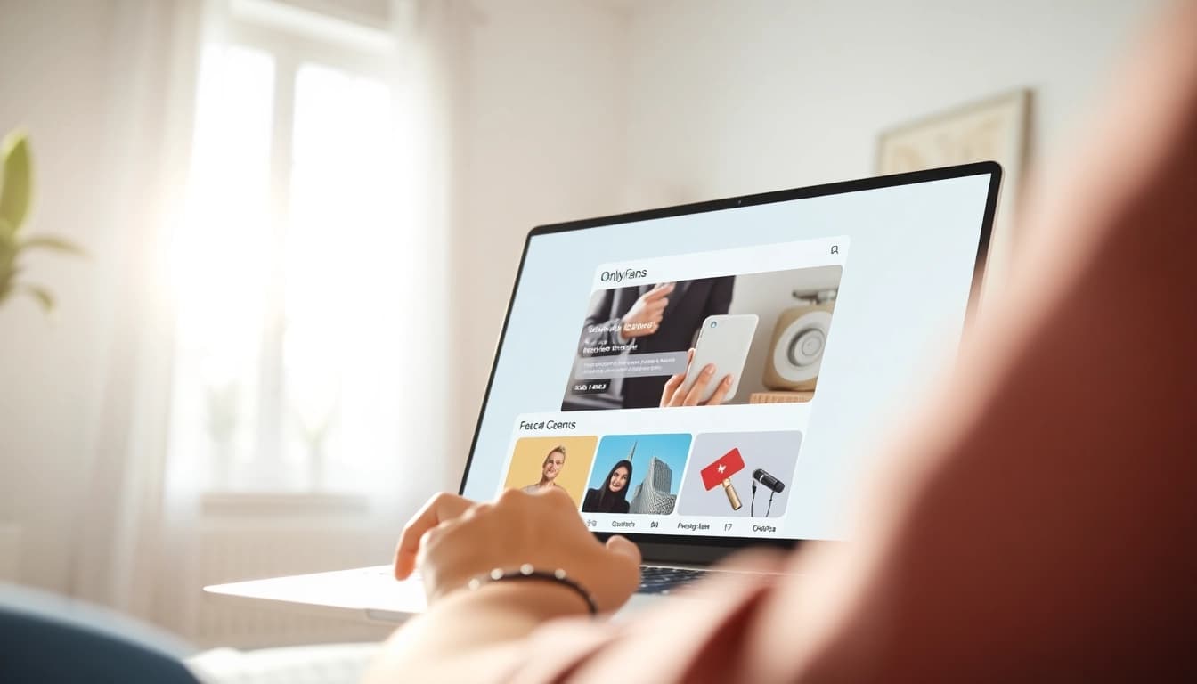 OnlyFans Nearby Creators search interface displayed on a laptop in a bright room