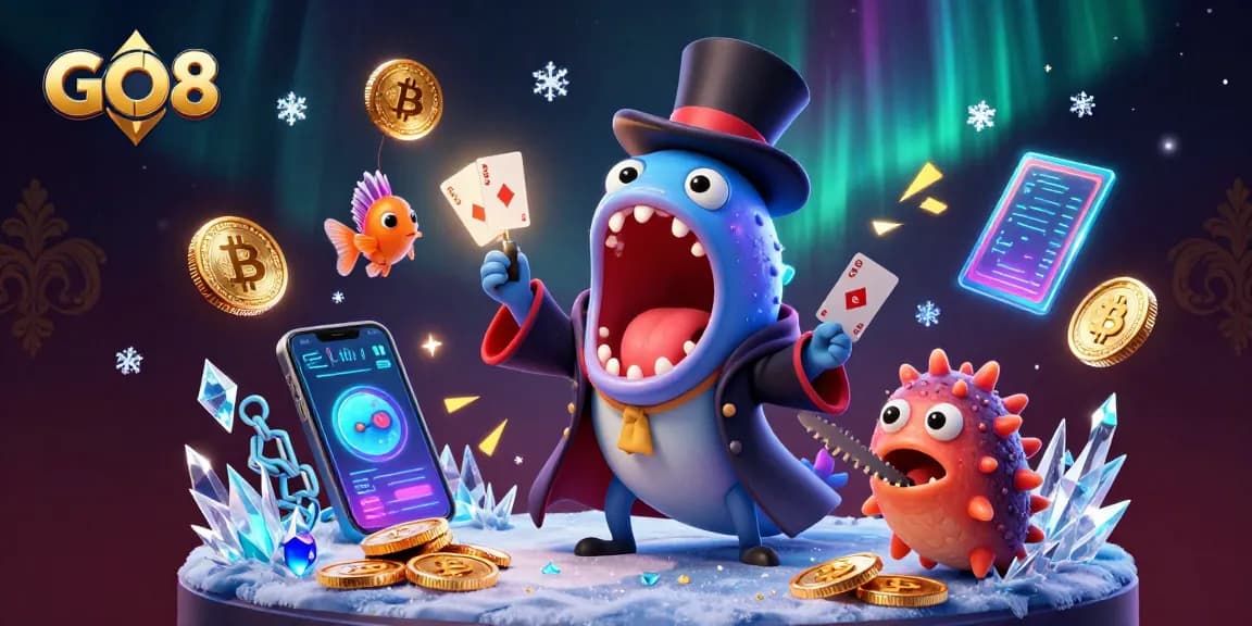 GO8 invites players to experience thrilling card tricks with magical sea creatures in a vibrant casino scene.