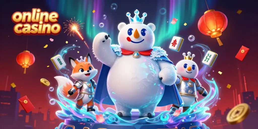 Experience the thrill of online casino games with dynamic characters and vibrant elements.