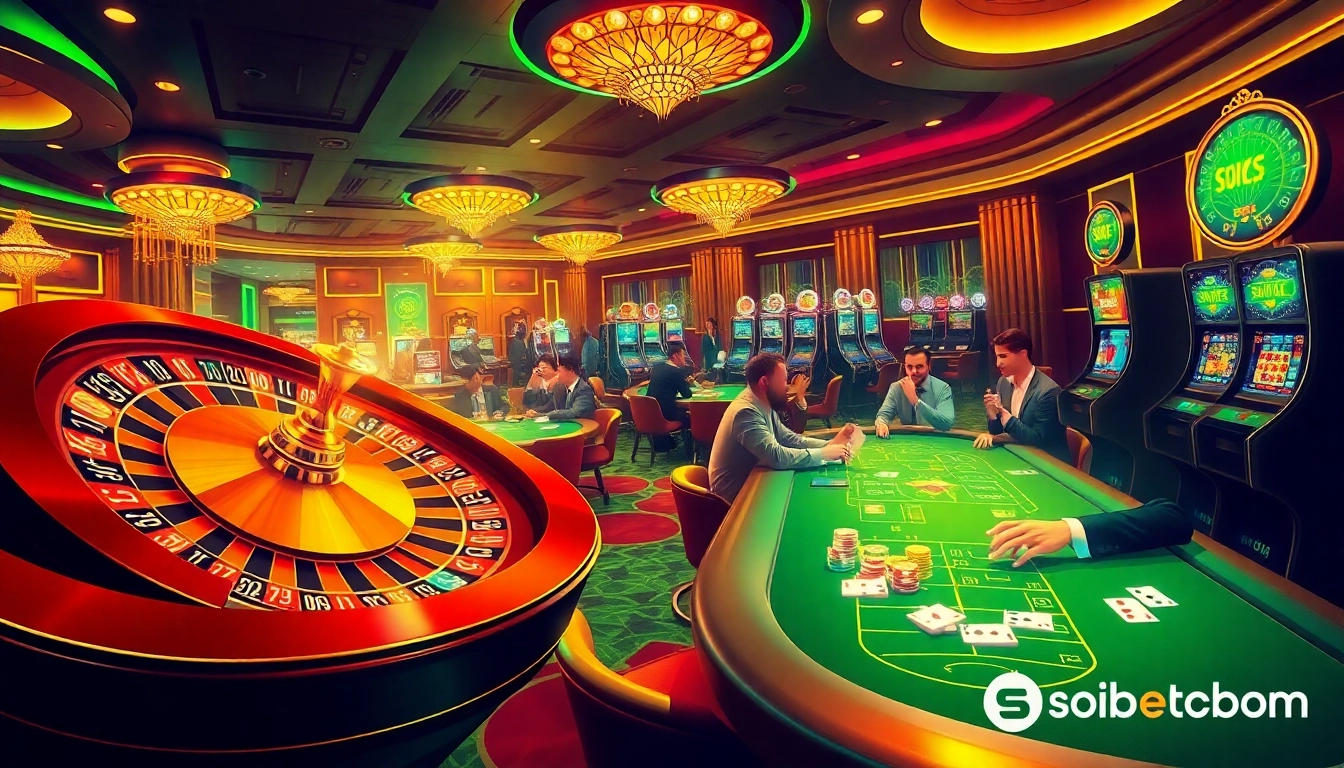 Experience thrilling gaming action at https://soibet.vision/ with captivating casino tables and roulette wheels.