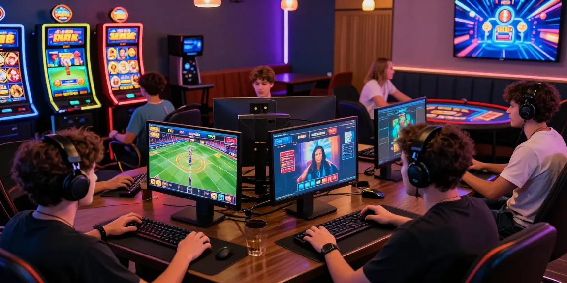 Engaging gamers immersed in OPEN88's online casino experience, featuring vibrant gaming interfaces and a lively atmosphere.