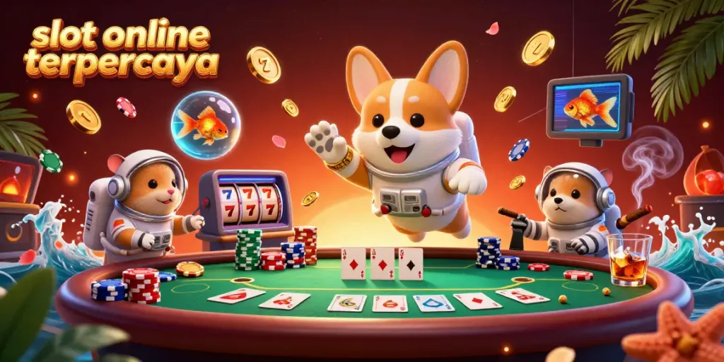 Slot online terpercaya dengan corgi astronot mengapung di kasino luar angkasa.