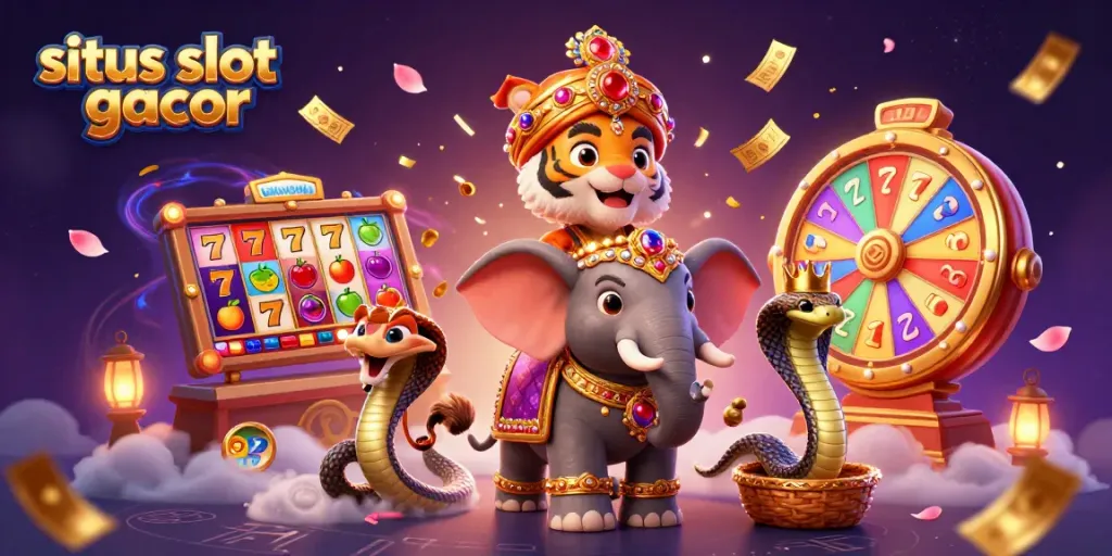 Gambarkan suasana permainan di situs slot gacor dengan karakter raja macan dan gajah