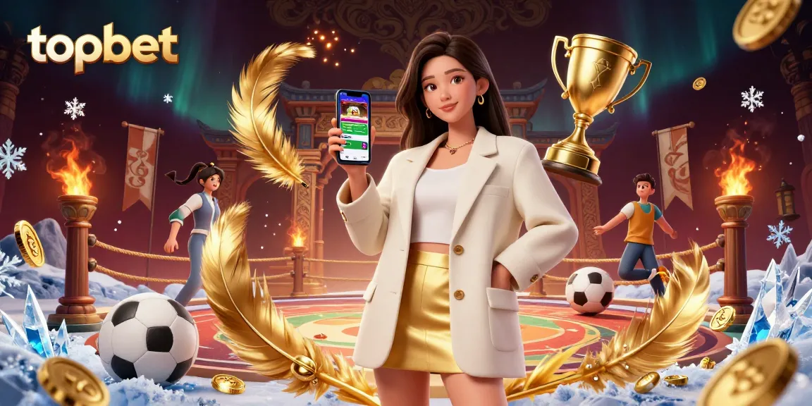 Engage with topbet's sports betting app featuring detailed 3D illustration of a confident Asian woman.
