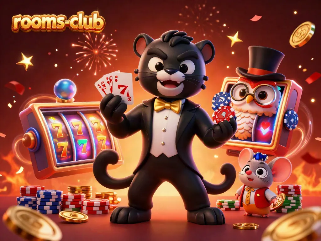 Pengalaman menarik bermain slot dengan rooms-club yang penuh dengan karakter dan elemen kasino.