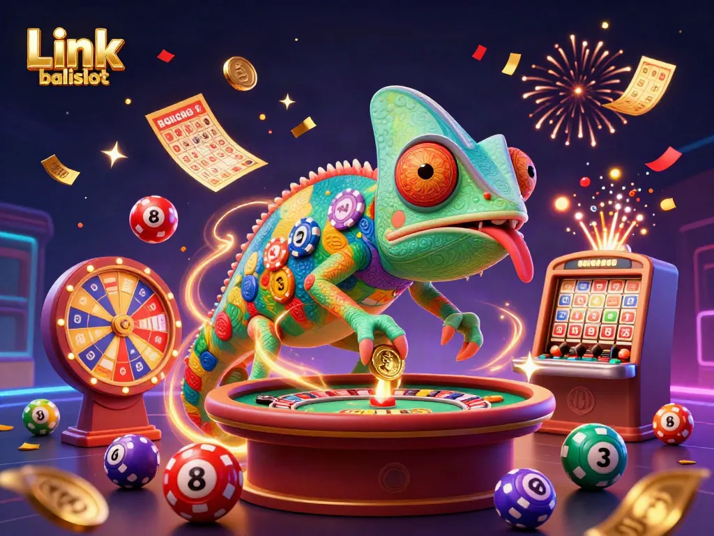 Players engage in vibrant casino energy featuring Link balislot with playful chameleon and dynamic game elements.