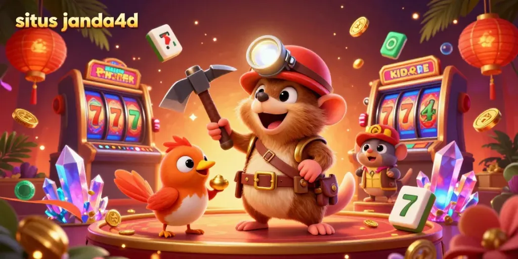 Melihat aksi aman bermain di situs janda4d dengan karakter lucu dan tema kasino yang meriah.
