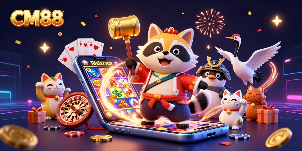 Engage in CM88's vibrant online casino world with cheerful characters and dynamic gaming elements
