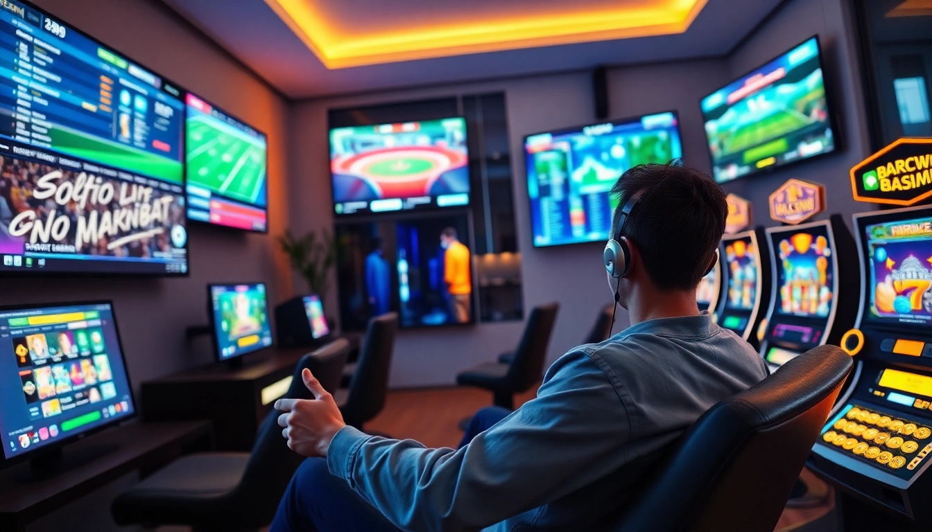 Engaging online gaming scene showcasing 8scom with vibrant screens and modern technology.