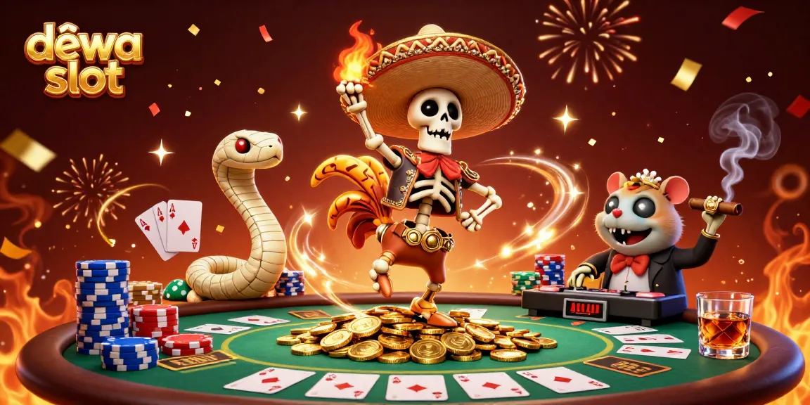 Menangkan jackpot di dewa slot dengan karakter bertema kasino penuh energi dan detail menarik.