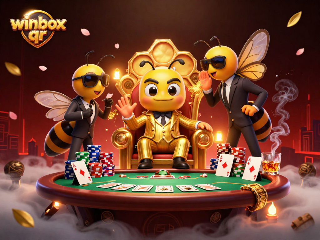 Engage with the winbox qr scene featuring vibrant casino action around a whimsical bumblebee mob boss.