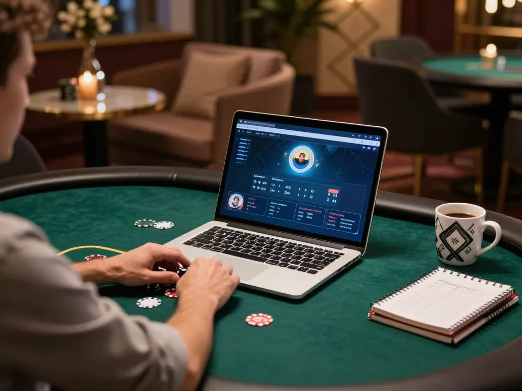 88aa player enjoying exciting online poker game in a stylish home setting