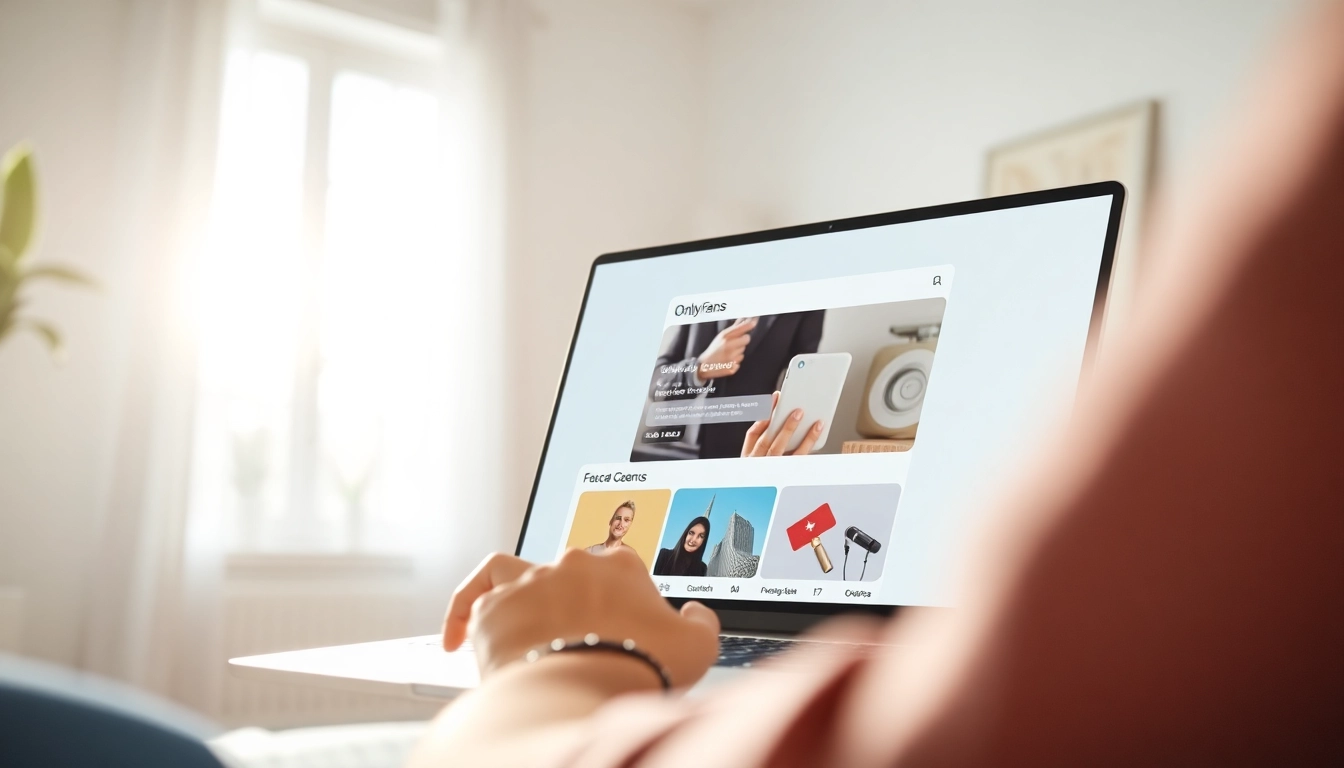 OnlyFans Nearby Creators search interface displayed on a laptop in a bright room