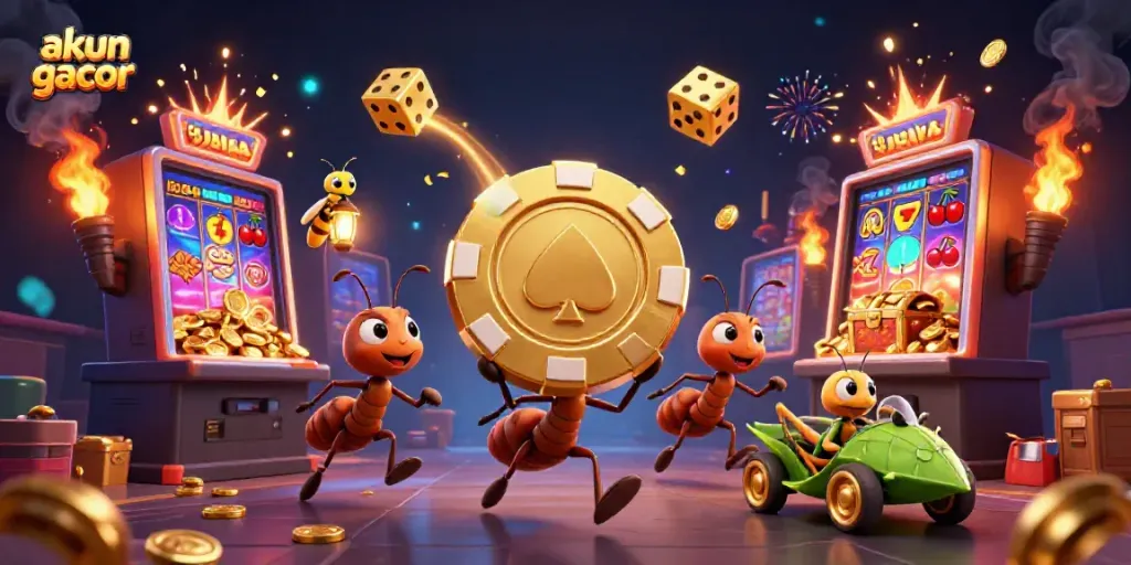 Experience thrilling adventures in akun slot gacor with ants heisting a giant poker chip amidst jackpots and treasures!
