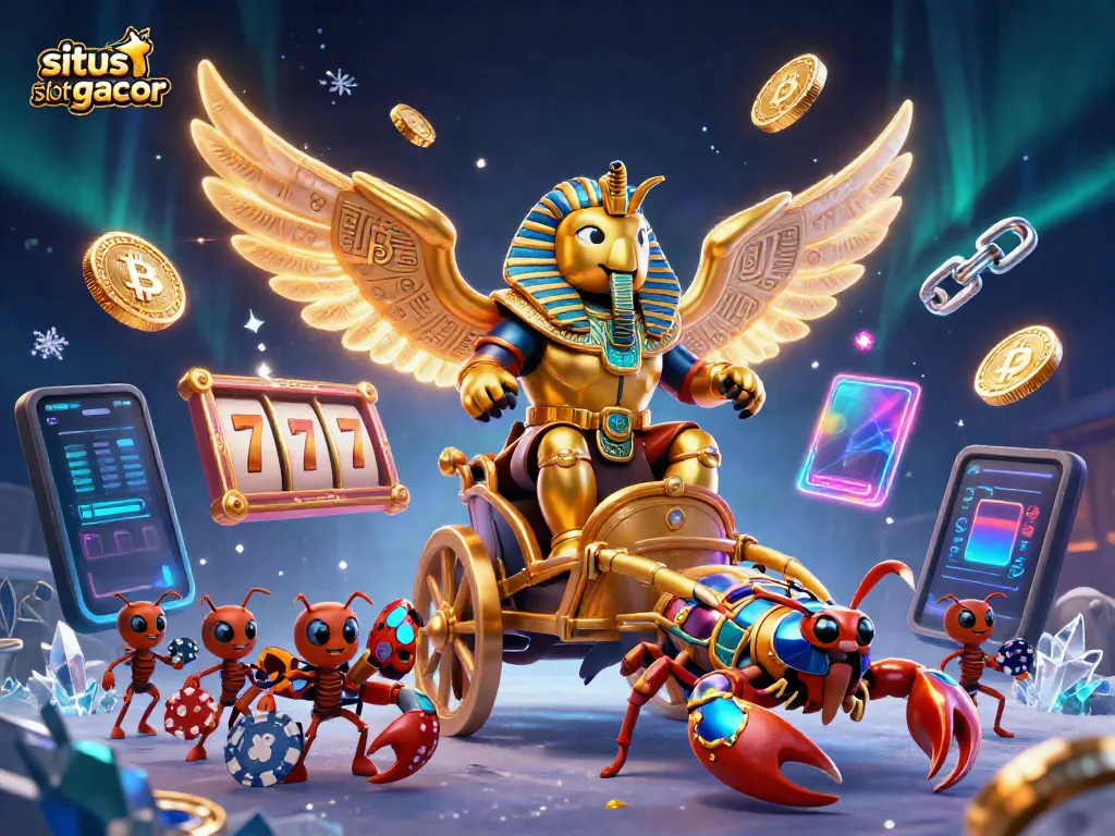 Gambar situs slot gacor dengan karakter menarik dan simbol slot yang menonjol.