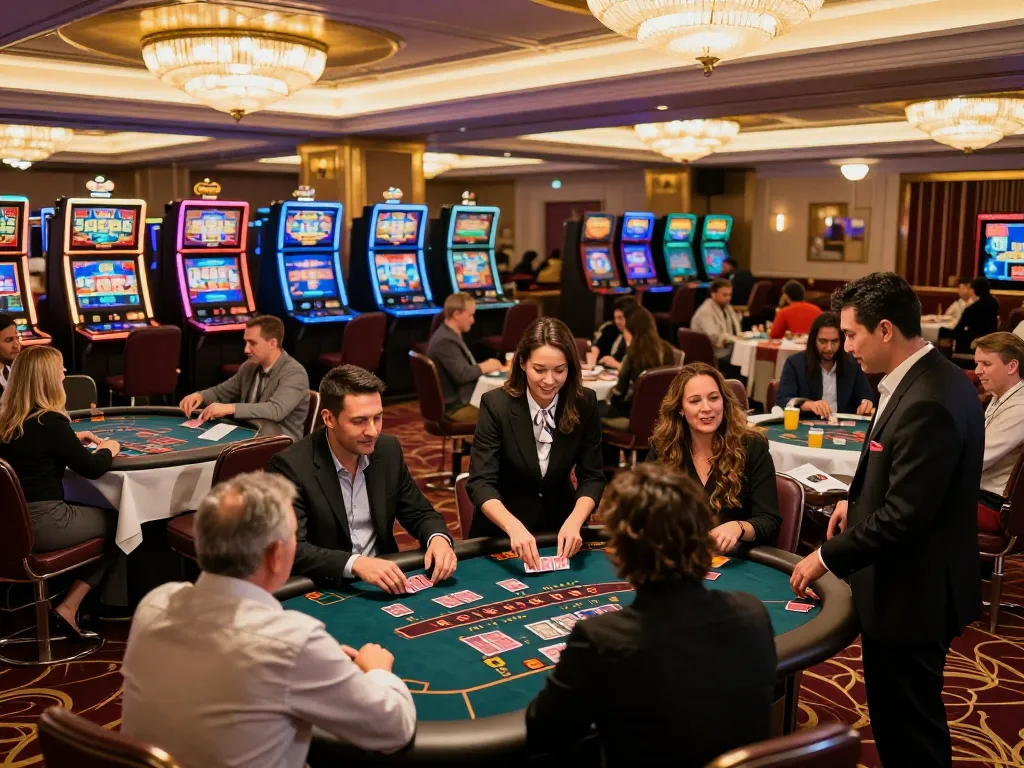 Players engaging at a high-stakes blackjack table in an upscale casino scene featuring 98win. com.