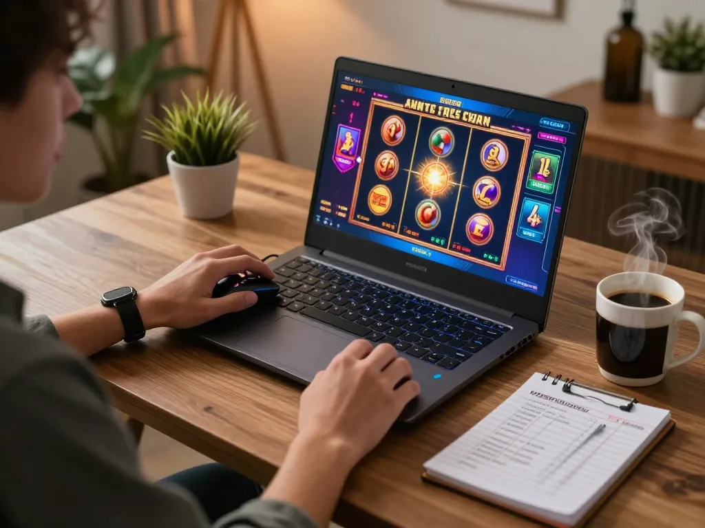 Engaging gameplay at open88.com with strategic notes and colorful slot graphics on display.