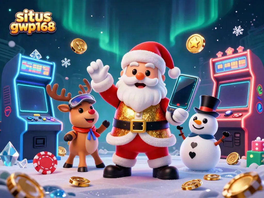 Slot permainan yang menarik di situs gwp168 dengan Santa, rusa, dan salju terbang.