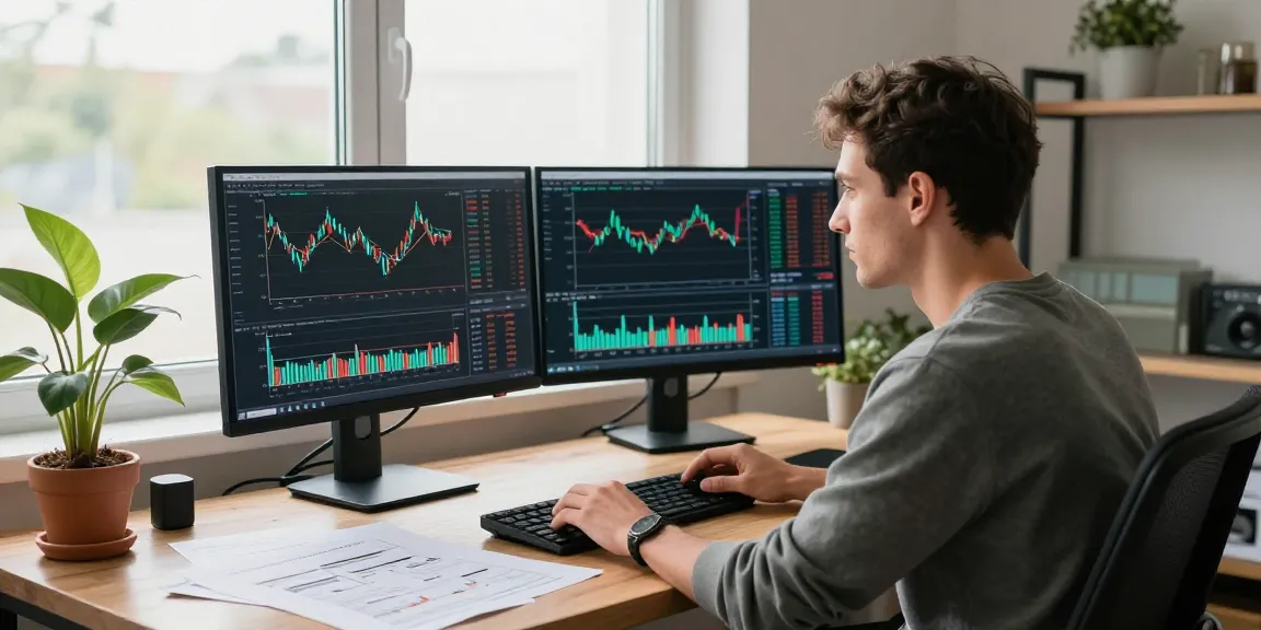 Трейдер анализирует графики криптовалюты, рассматривая bitmex отзывы в современном домашнем офисе.