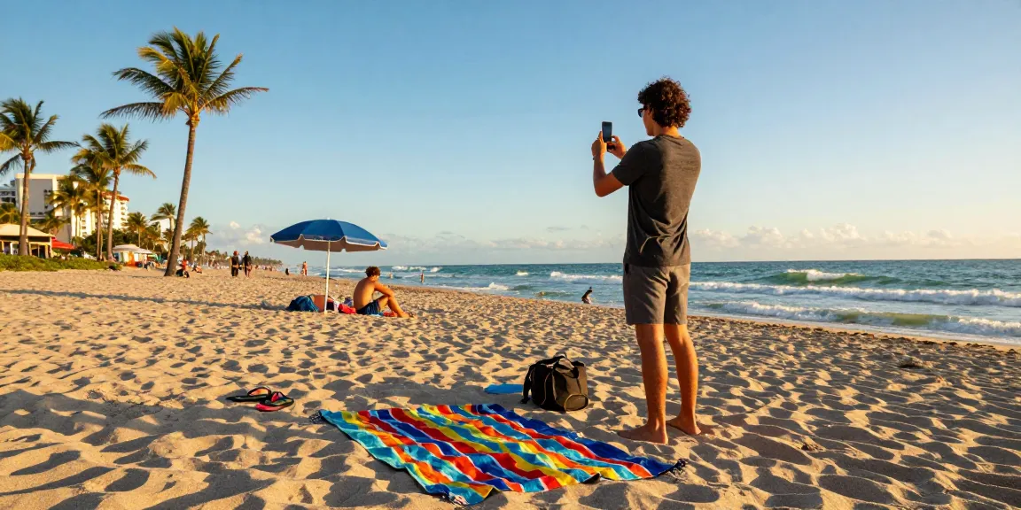 Pengunjung di https://miami4d.com/ menikmati keindahan pantai Miami saat matahari terbenam dengan suasana ceria.
