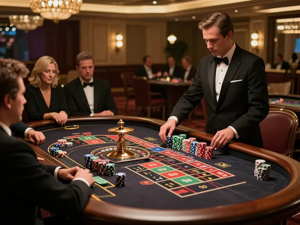 Players engaged in strategic roulette gameplay at AF88 casino with vibrant chips and a spinning wheel