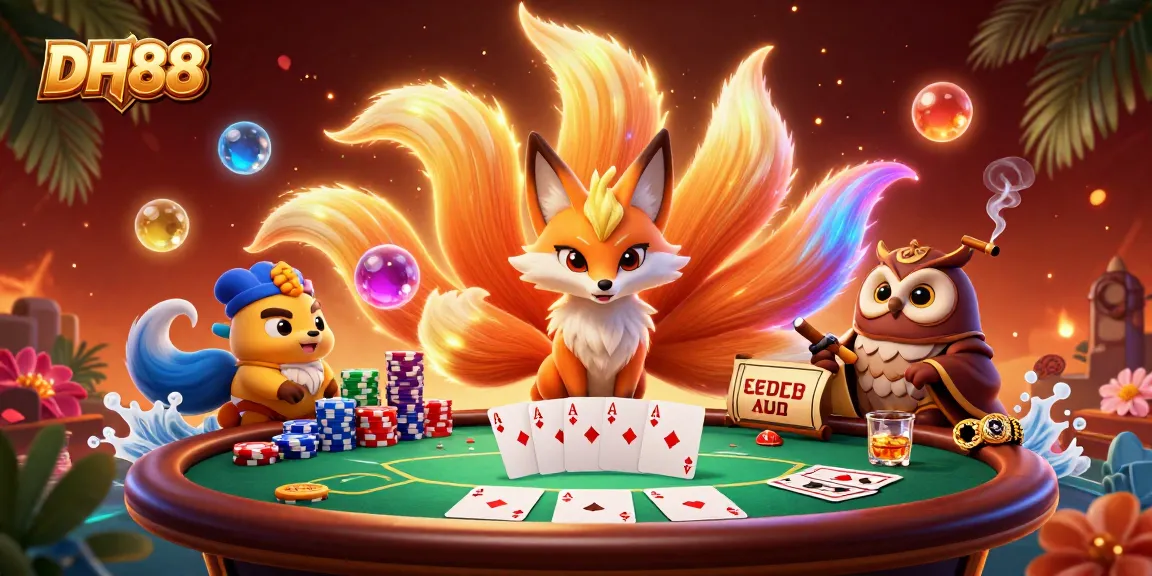 Engage with the immersive DH88 casino world showcasing vibrant characters and dynamic poker action.
