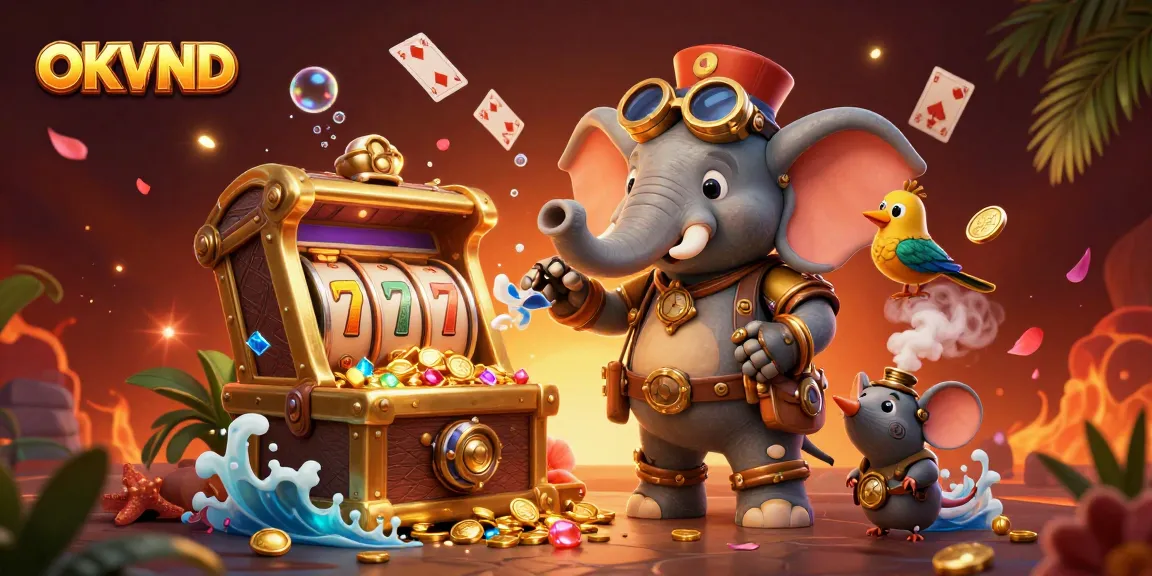 Experience the excitement of slots with OKVND's steampunk-themed casino adventure, featuring vibrant characters and dynamic elements.