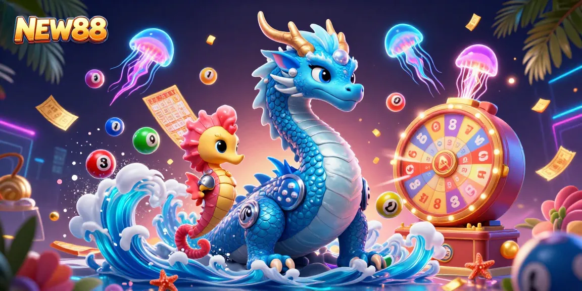 Engage in thrilling games at NEW88 Casino with vibrant lottery elements and enchanting ocean characters.