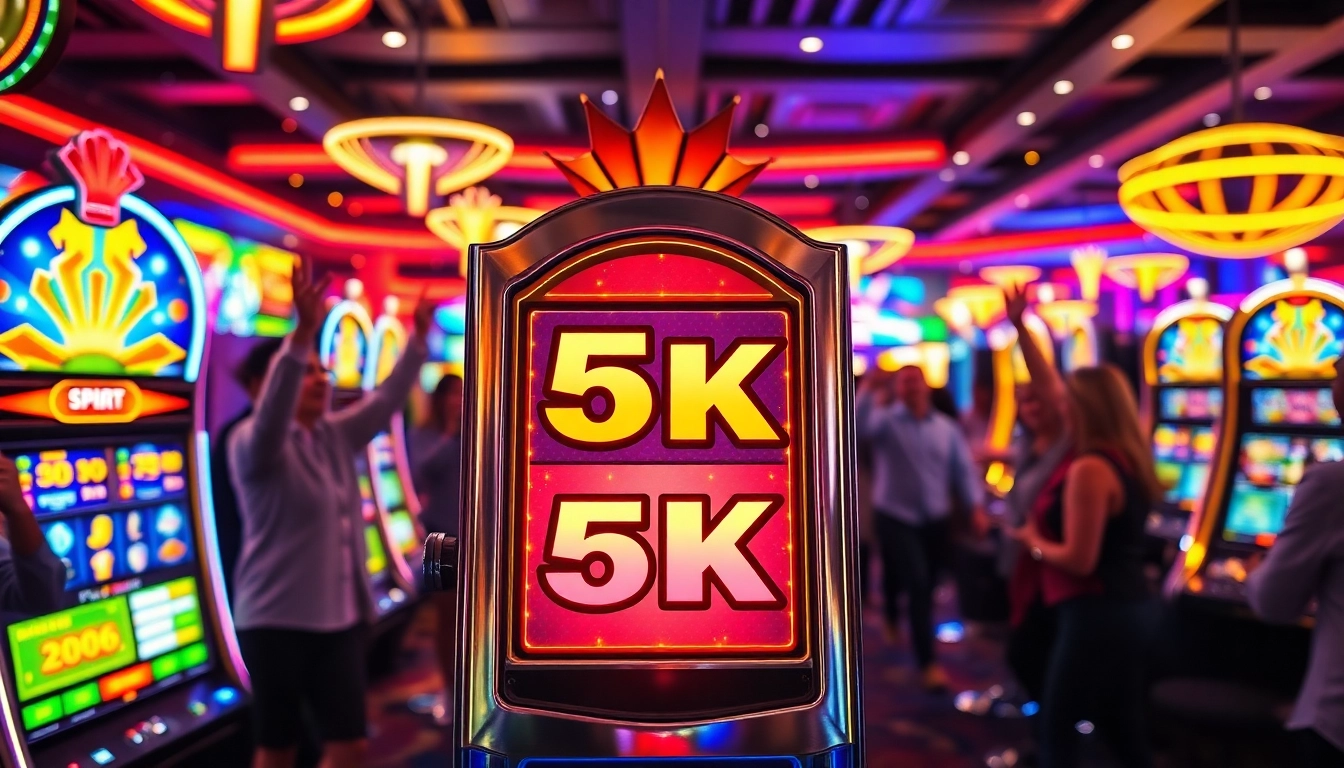Menang besar di slot 5k yang berwarna-warni dalam suasana kasino yang meriah.