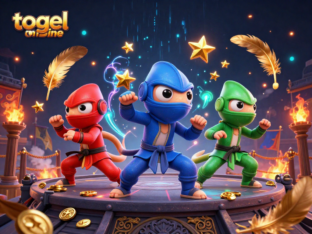 Engage with togel online through dynamic chameleon ninjas showcasing martial arts amidst rich casino elements.
