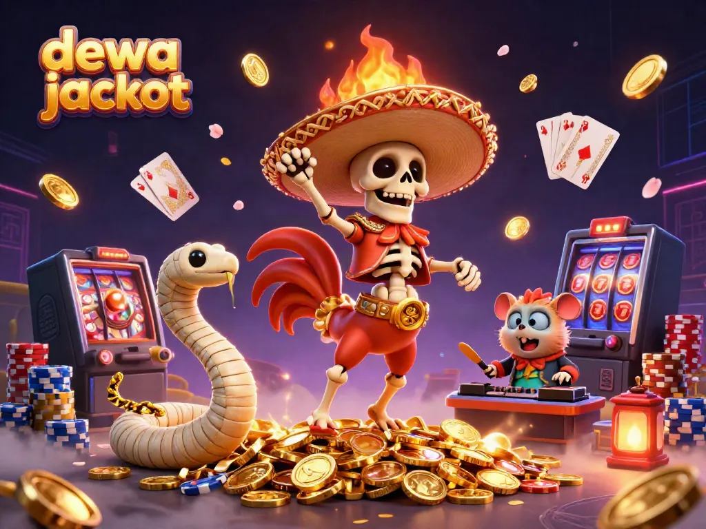 Memenangkan dewa jackpot dengan slot dan kasino interaktif, ilustrasi penuh warna dan detail