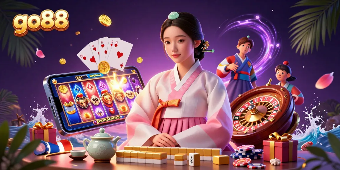 Experience go88's immersive slots with vibrant games and golden rewards in a stunning casino scene.