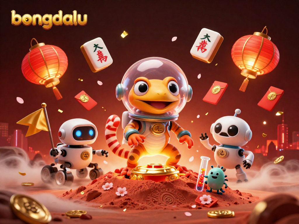 Engage in thrilling gameplay at bongdalu with vibrant casino elements and Martian gecko.
