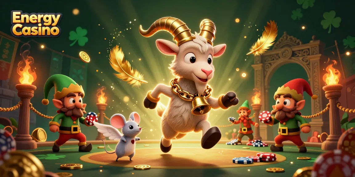 Az Energy Casino különleges ünnepi jelenete, ahol a Krampusz kecske és az angyal egér a kaszinó rendjét vigyázzák.