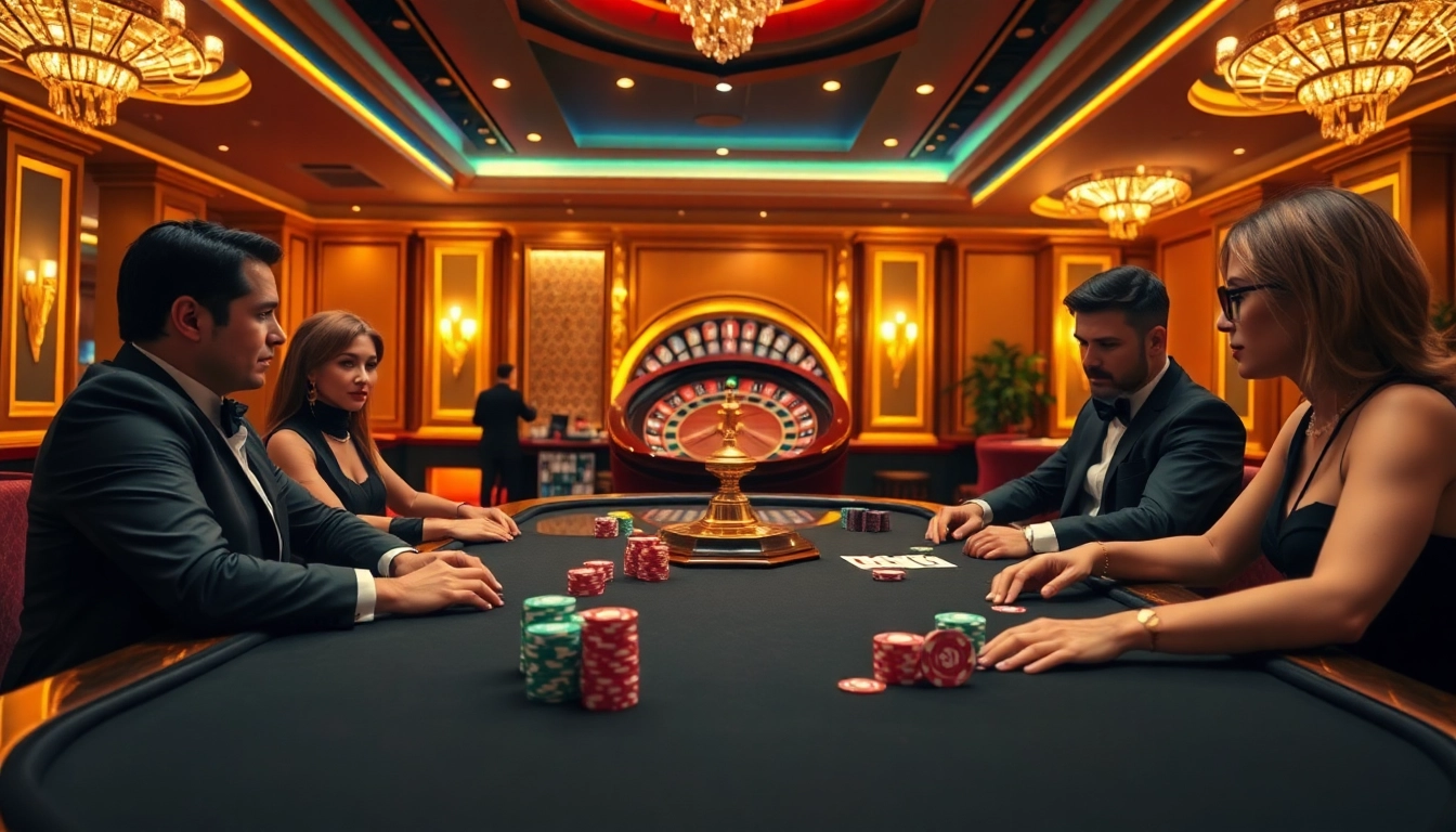 Engaged players at a luxurious poker table representing nhà cái jun88 excitement in gambling.