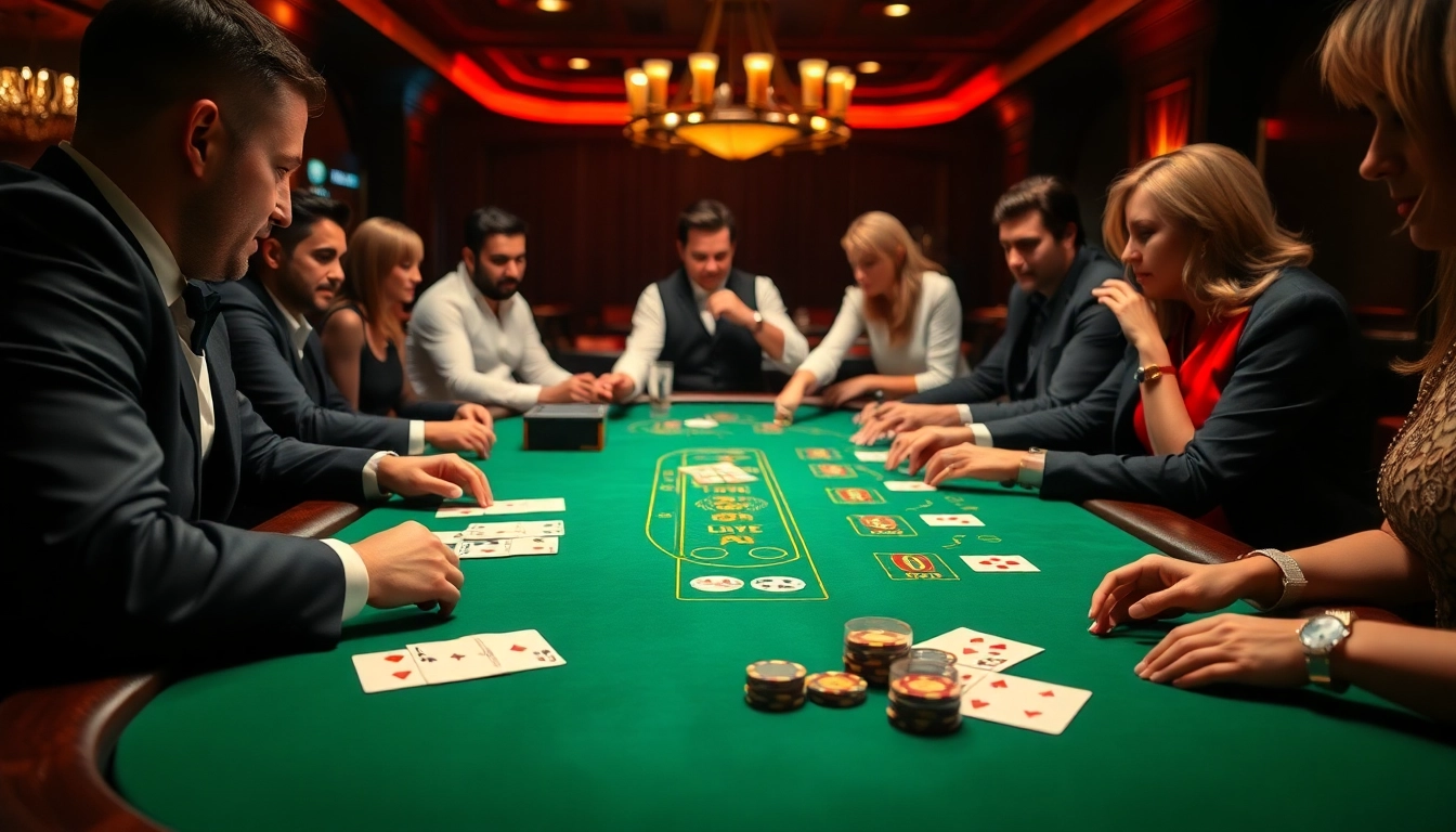 Engage with the thrilling action of players at a Blackjack Casino table during a game round.