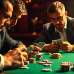 Engaged players participating in a Poker Game with colorful chips and intense focus.