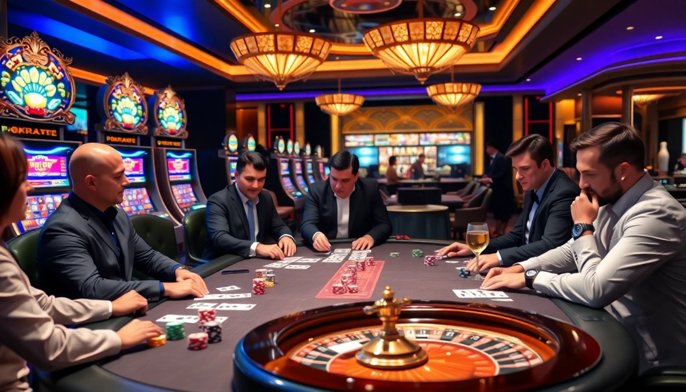 Players enjoying a vibrant poker game at MM 88 casino, showcasing colorful chips and cards.