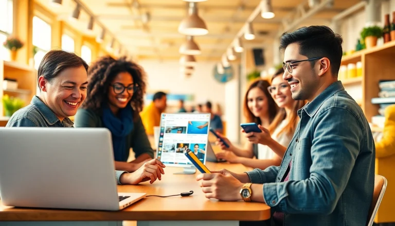 People engaging with Hela Add platform in a lively digital marketplace.