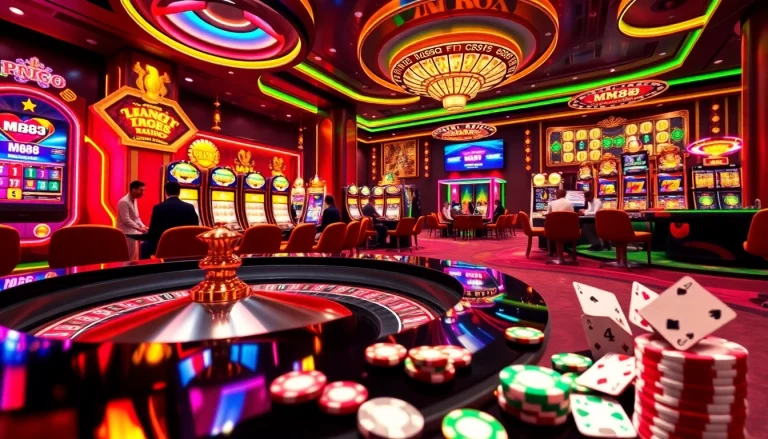 Experience the thrill of MM88 with vibrant roulette tables and slot machines in action.