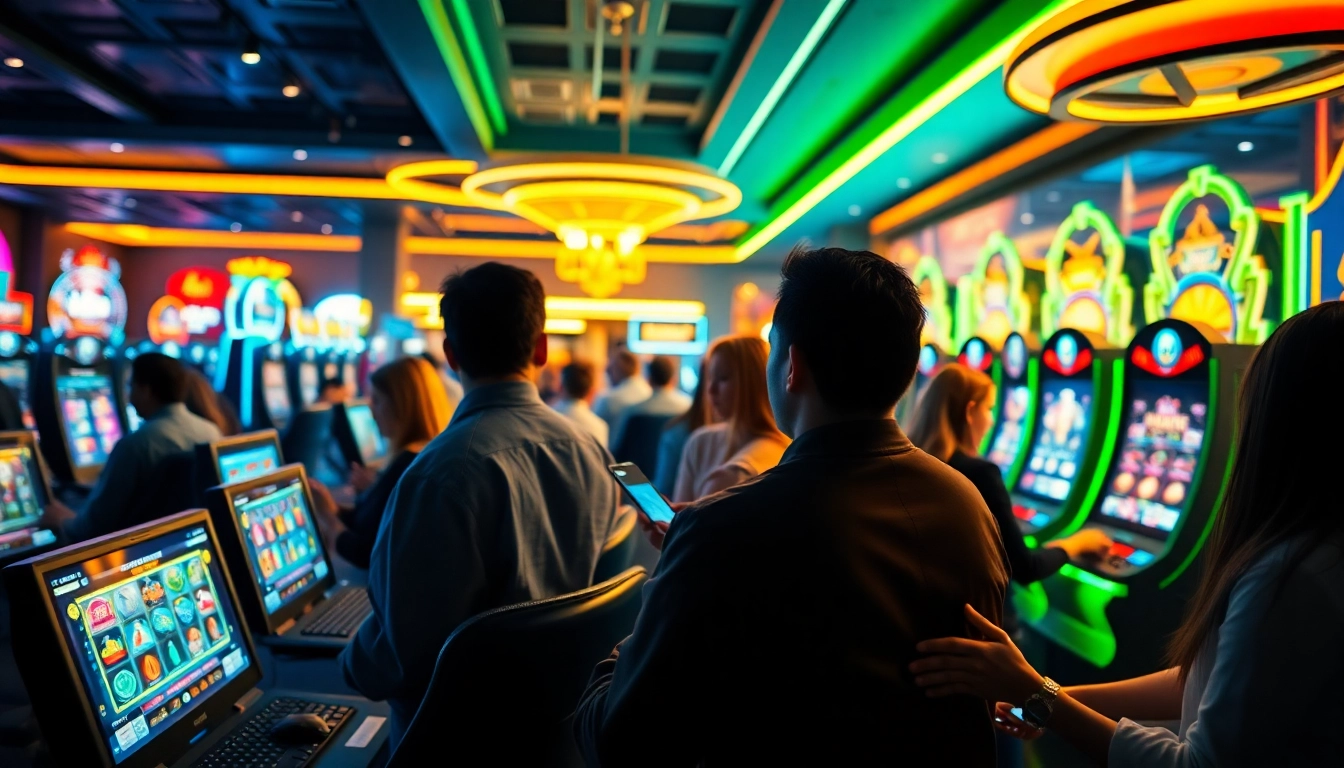 Dynamic gaming lounge scene showcasing players enjoying Kode4d link online games.