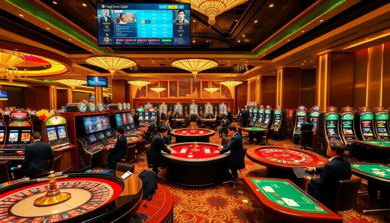 Experience the excitement of gambling at Trang Chủ QQ88, with vibrant casino tables and engaging players.