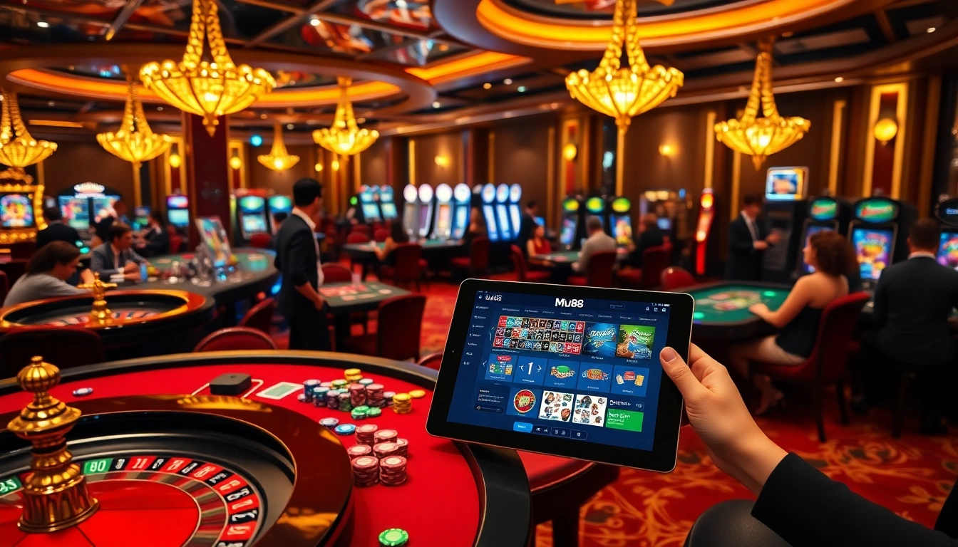 Experience the excitement of gambling at Mu88 with vibrant casino tables and engaging games.