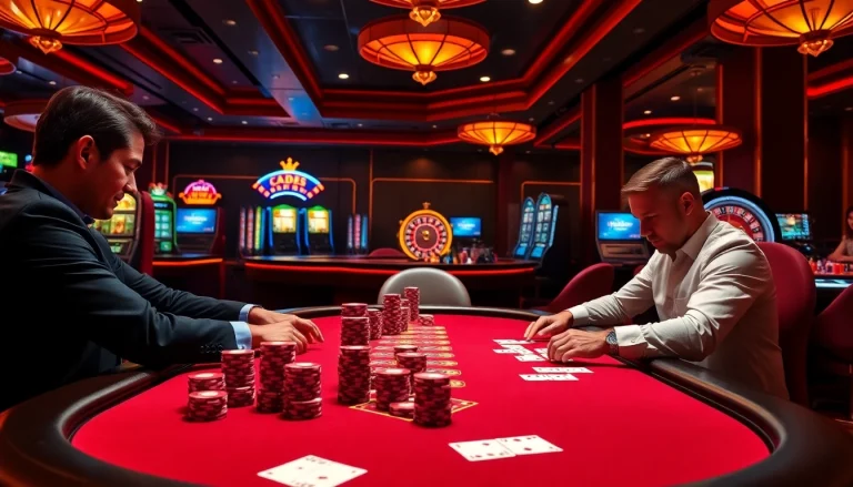 Exciting casino gameplay scene featuring lc88.com with vibrant casino tables and players.