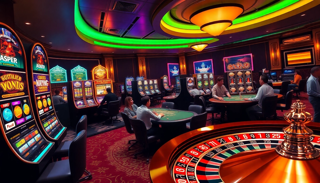 Experience the excitement of slot apiraja88 with vibrant machines and enthusiastic players in a luxurious casino setting.