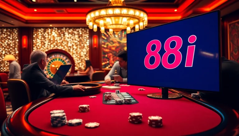 Experience thrilling gameplay at 88i casino with poker chips and vibrant roulette wheels.