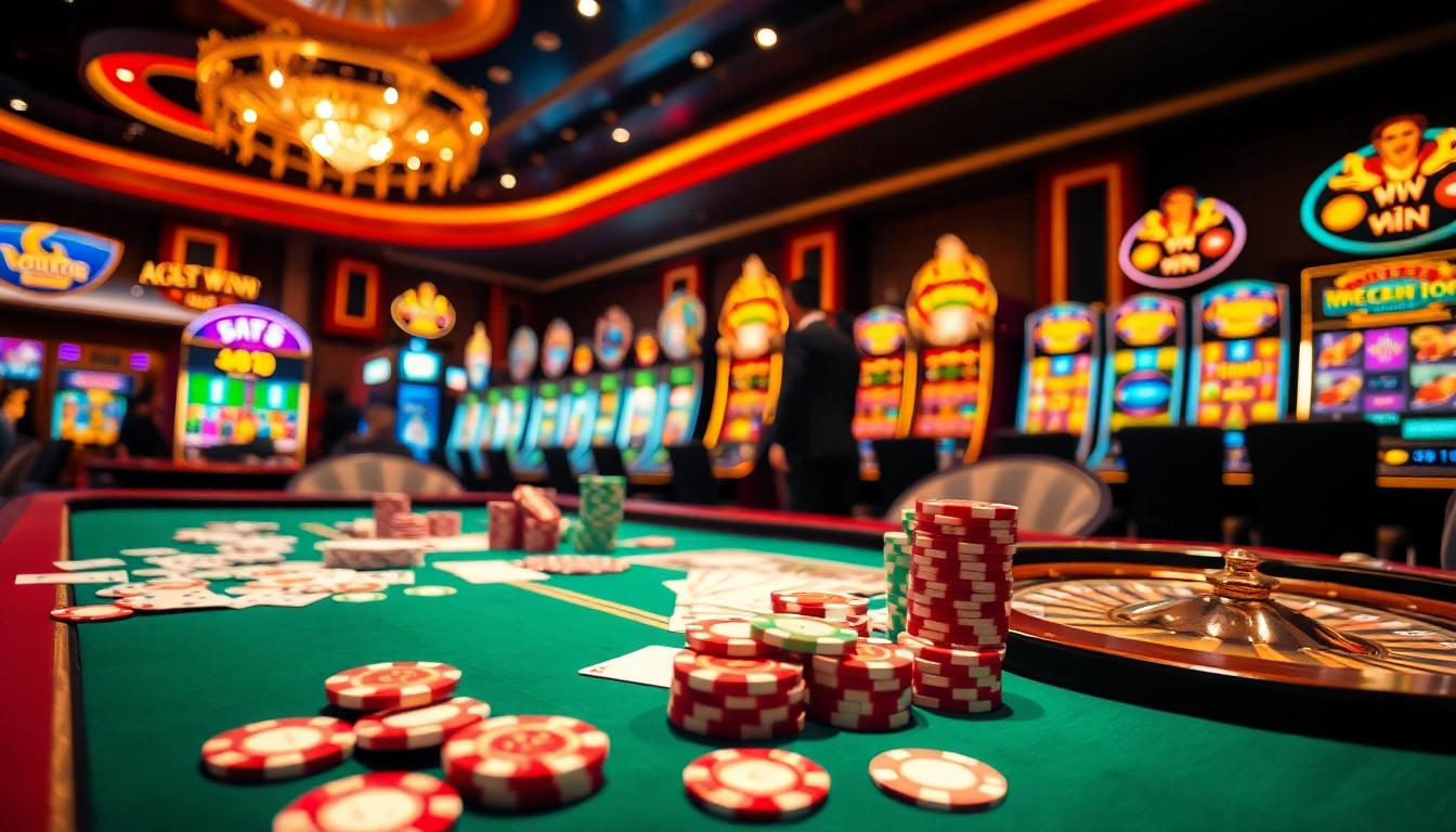 Experience thrilling gameplay at 555 win with vibrant casino elements like poker, chips, and slots.