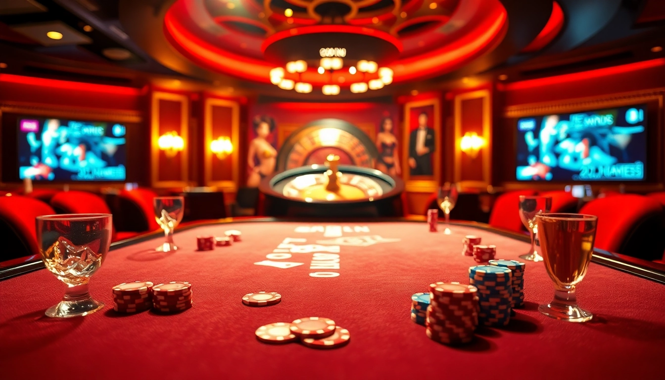 Engage in thrilling sex games at a luxurious casino featuring vibrant poker tables and roulette wheels.